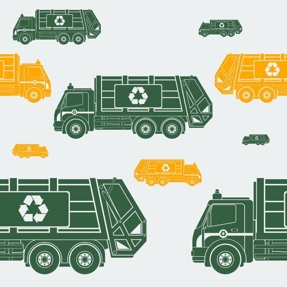 modificabile piatto monocromatico spazzatura camion vettore illustrazione nel verde e giallo colore come senza soluzione di continuità modello per la creazione di sfondo di verde vita e ambiente pulizia relazionato scopi