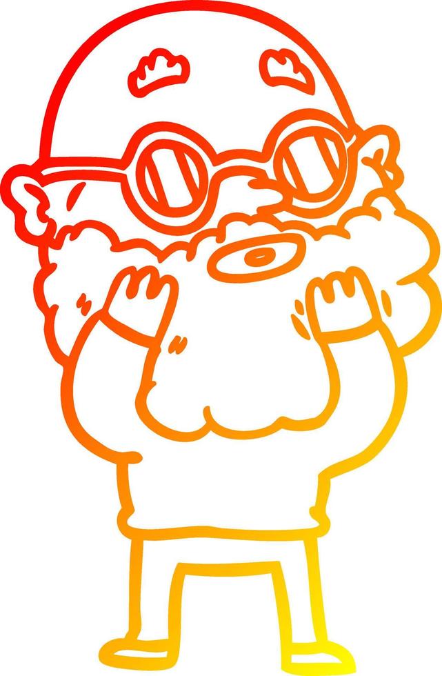 caldo gradiente disegno cartone animato uomo curioso con barba e occhiali da sole vettore