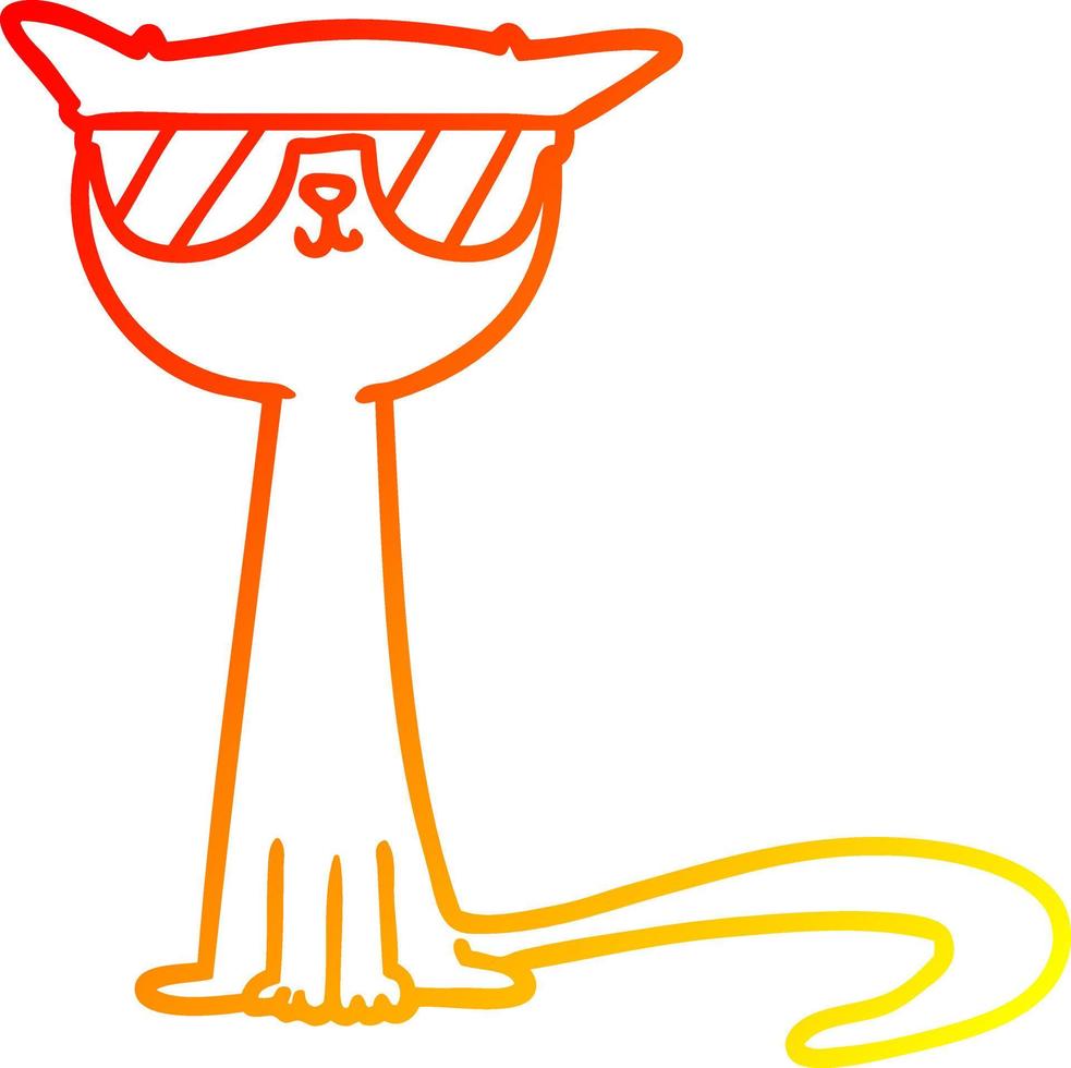 caldo gradiente di disegno a tratteggio cartone animato cool cat vettore