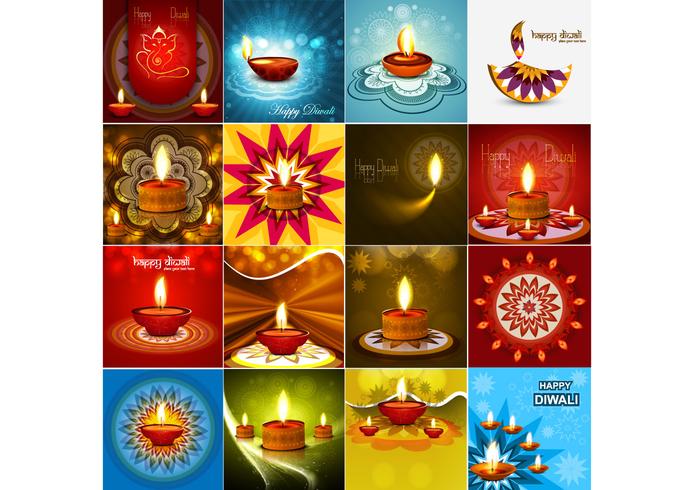Cartolina d'auguri felice di Diwali con la lampada a olio vettore