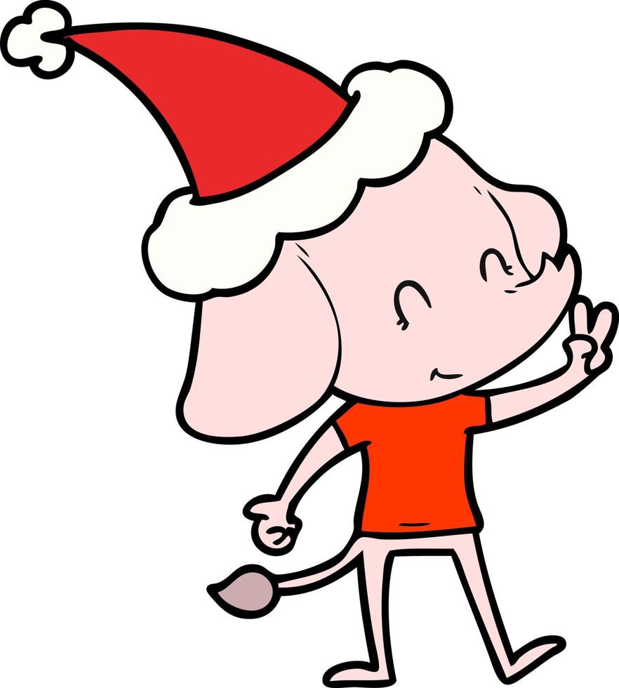 simpatico disegno di un elefante che indossa un cappello da babbo natale vettore