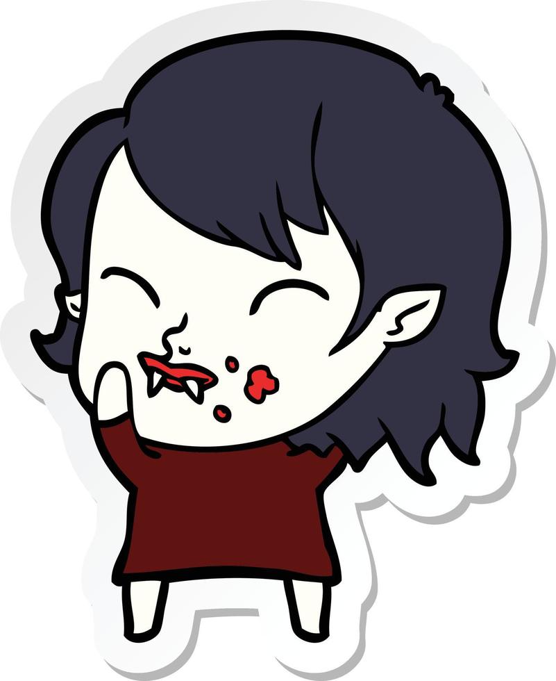 adesivo di una ragazza vampiro cartone animato con sangue sulla guancia vettore