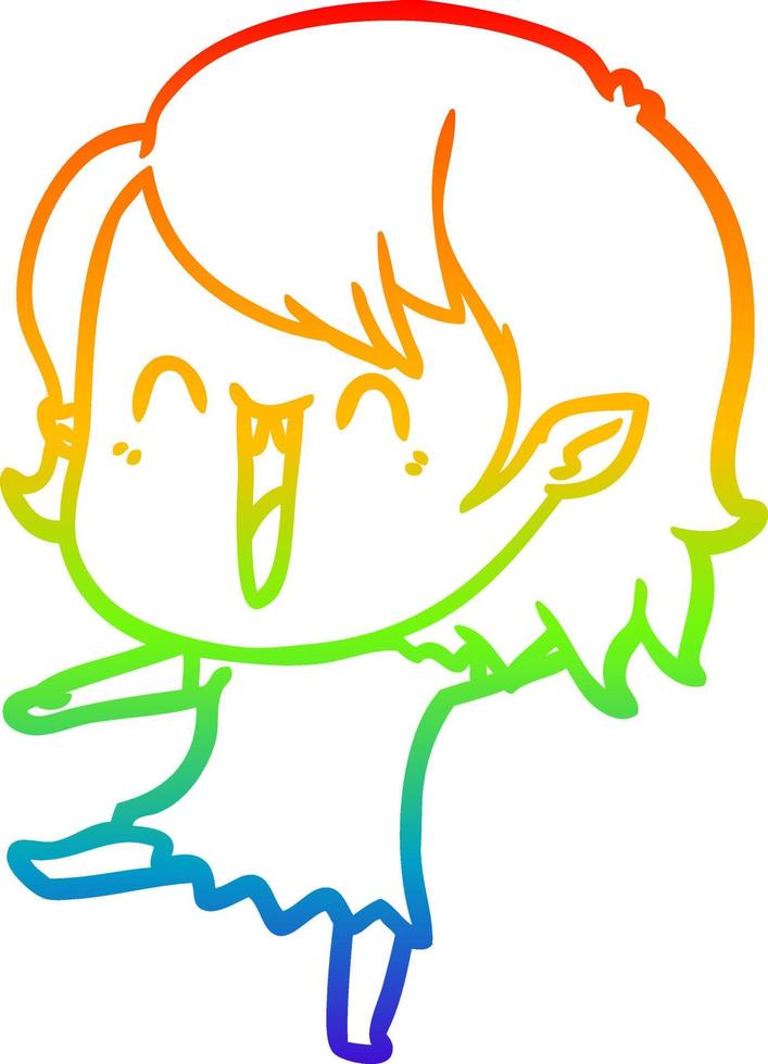 arcobaleno gradiente linea disegno simpatico cartone animato ragazza vampiro felice vettore