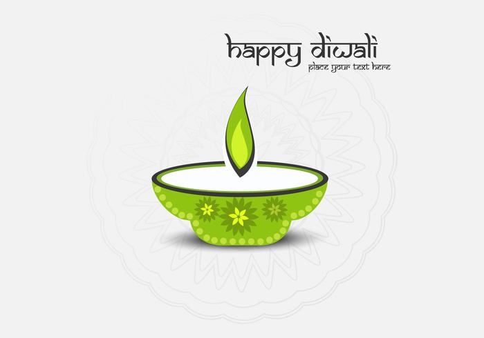 Testo felice di Diwali con la lampada a olio su fondo grigio vettore