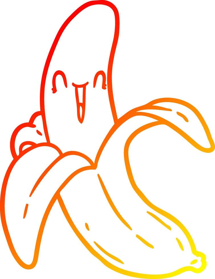 caldo gradiente di disegno a tratteggio cartone animato pazza banana felice vettore