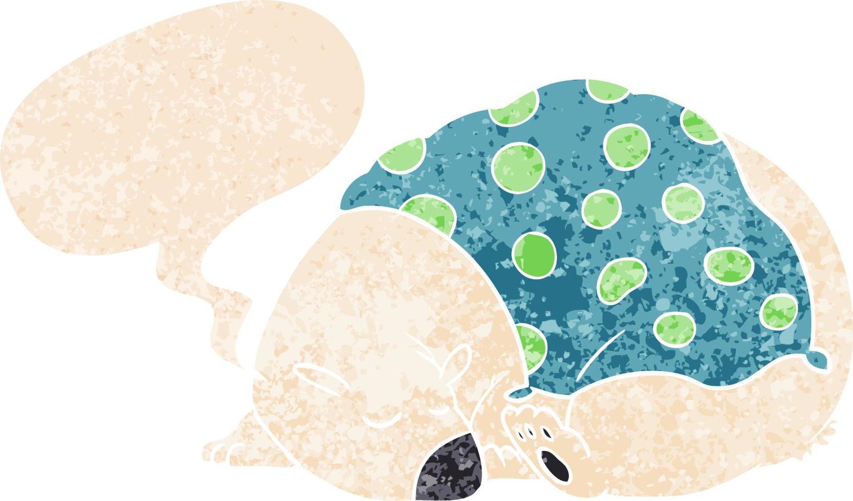 cartone animato polare orso addormentato e discorso bolla nel retrò strutturato stile vettore