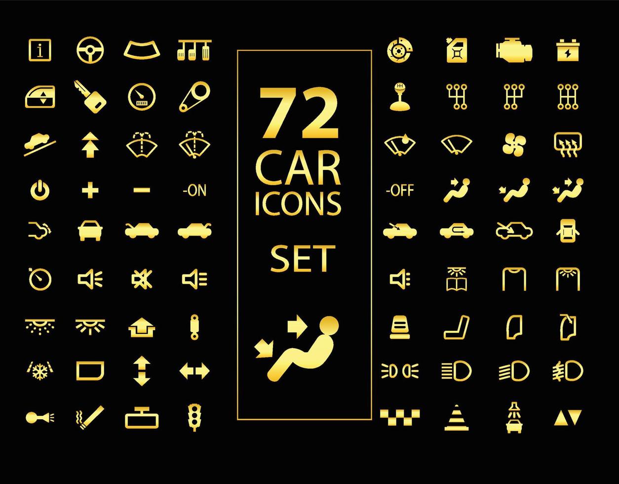 72 oro auto icone impostato vettore