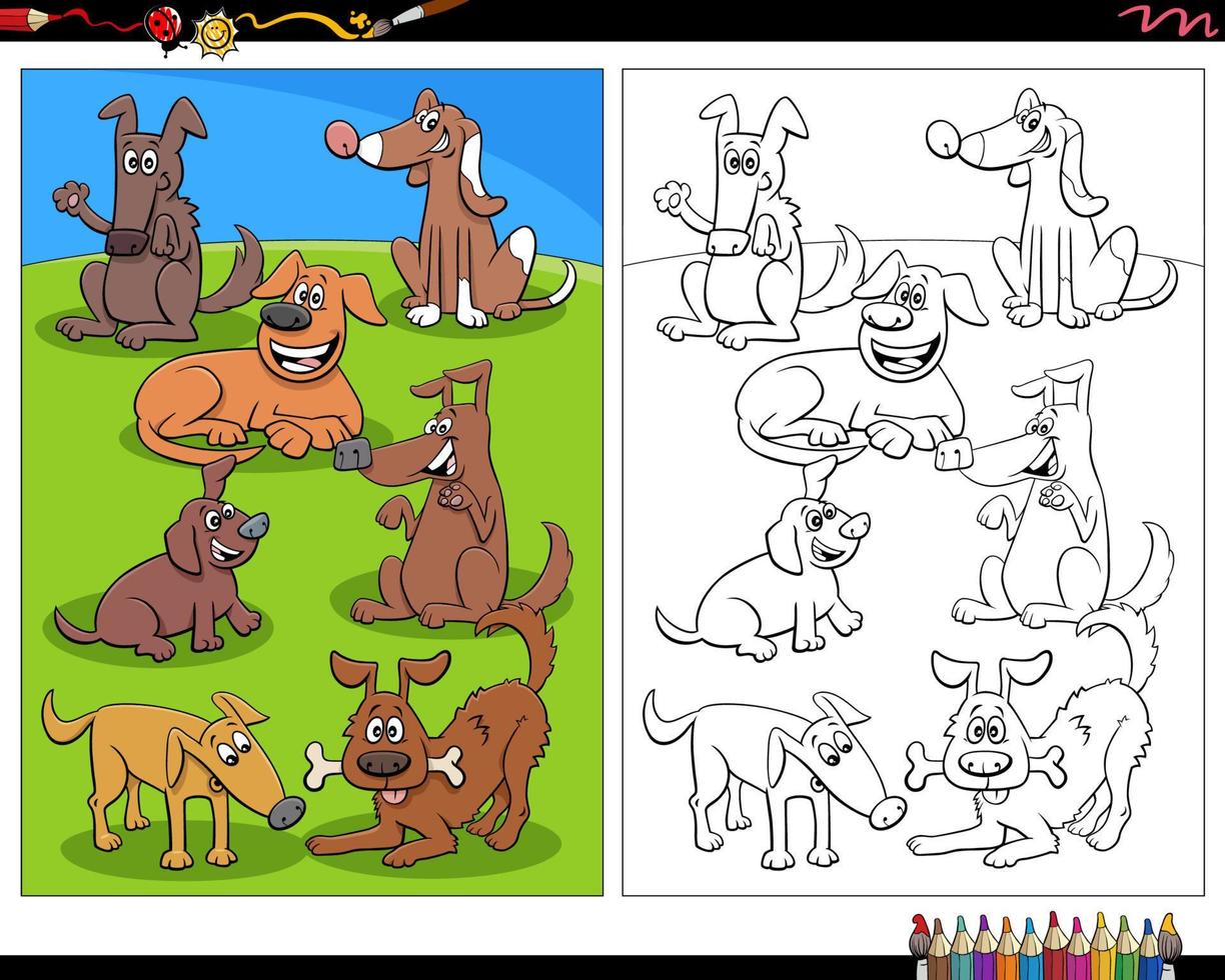 cartone animato cani animale personaggi colorazione pagina vettore