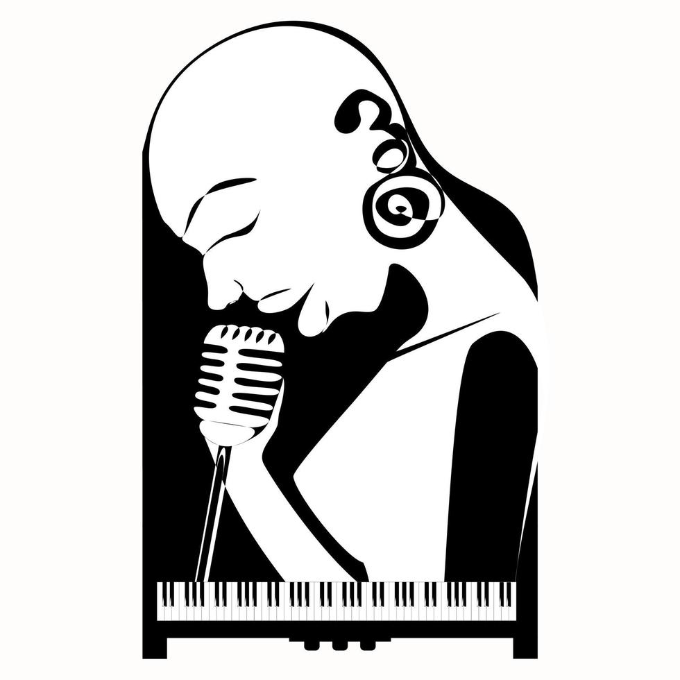nero Calvo donne jazz cantante su mille dollari pianoforte sfondo silhouette nero e bianca illustrazione vettore