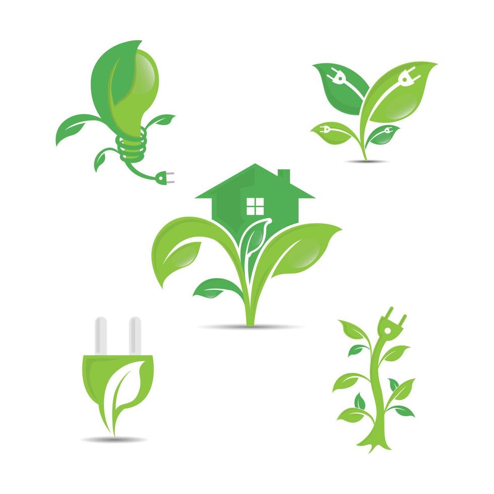 verde ecologia vettore logo icone. pulito ambiente, raccolta differenziata processi e rinnovabile energia logo impostato