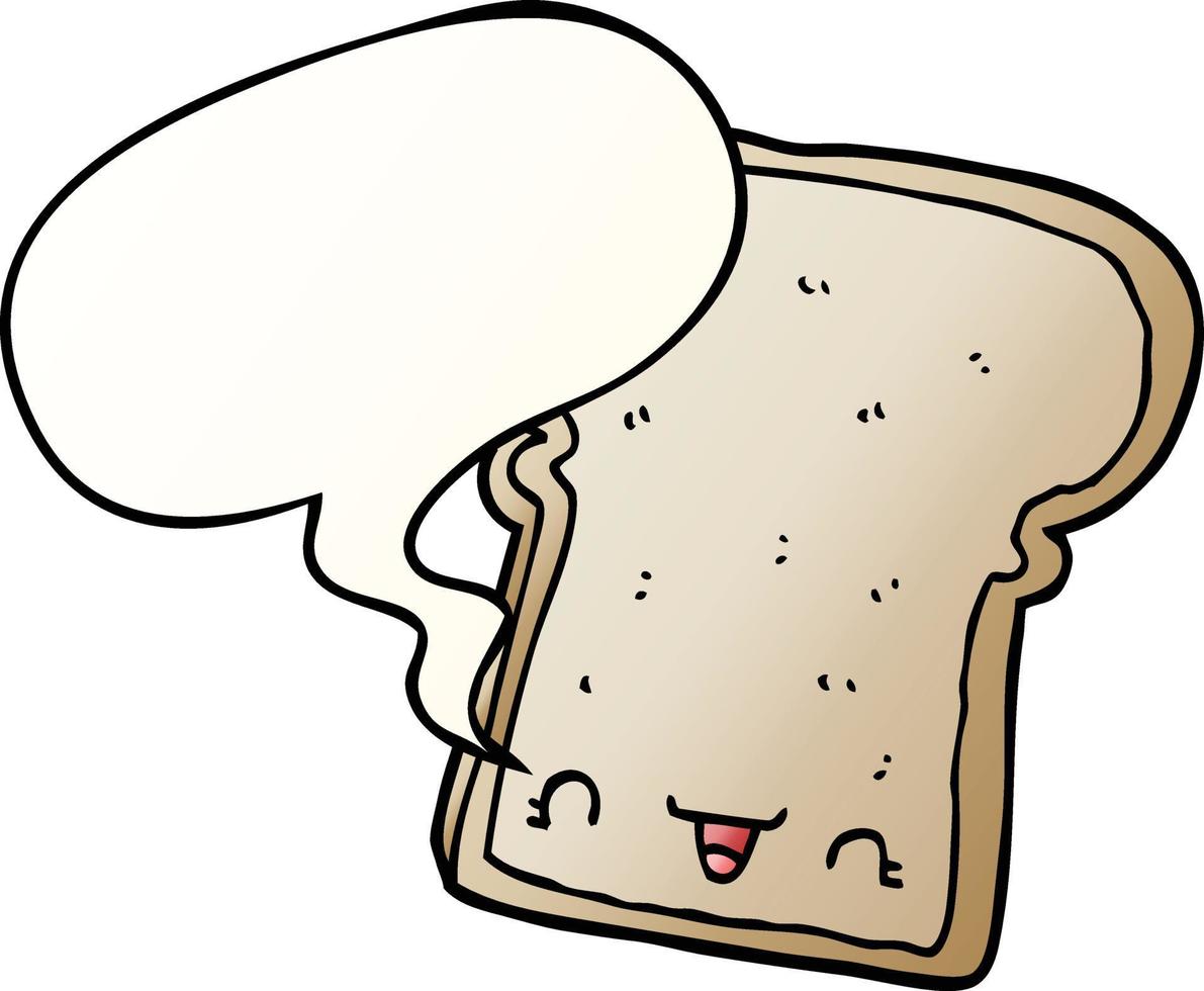 carino cartone animato fetta di pane e discorso bolla nel liscio pendenza stile vettore