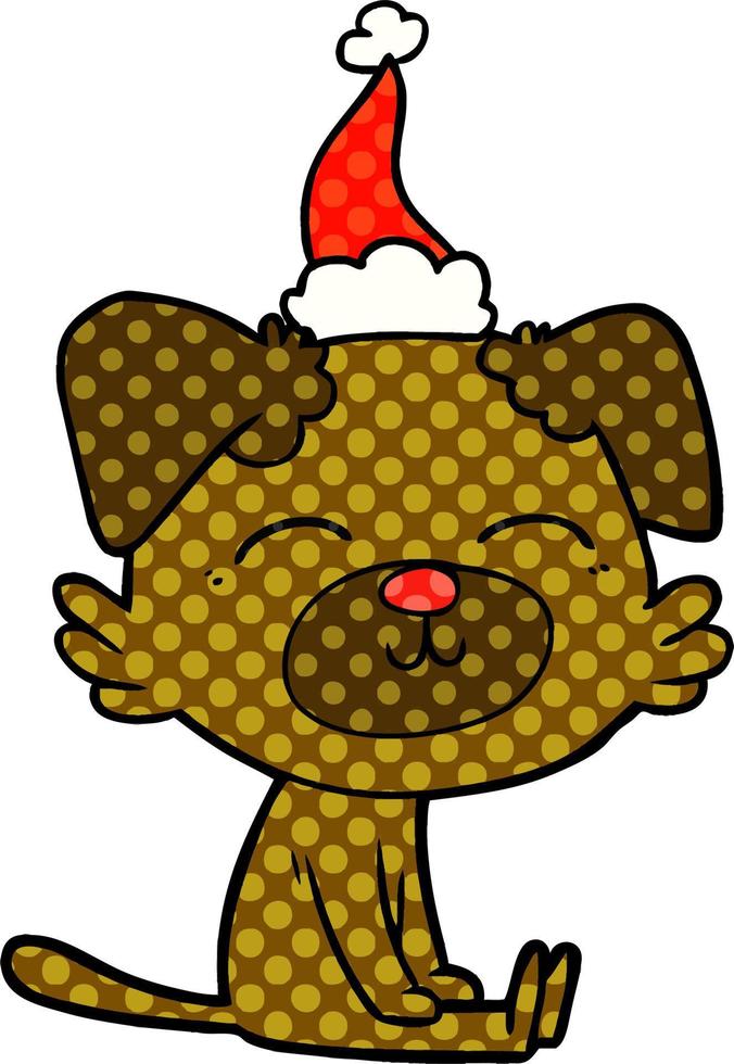 illustrazione in stile fumetto di un cane che indossa il cappello di Babbo Natale vettore