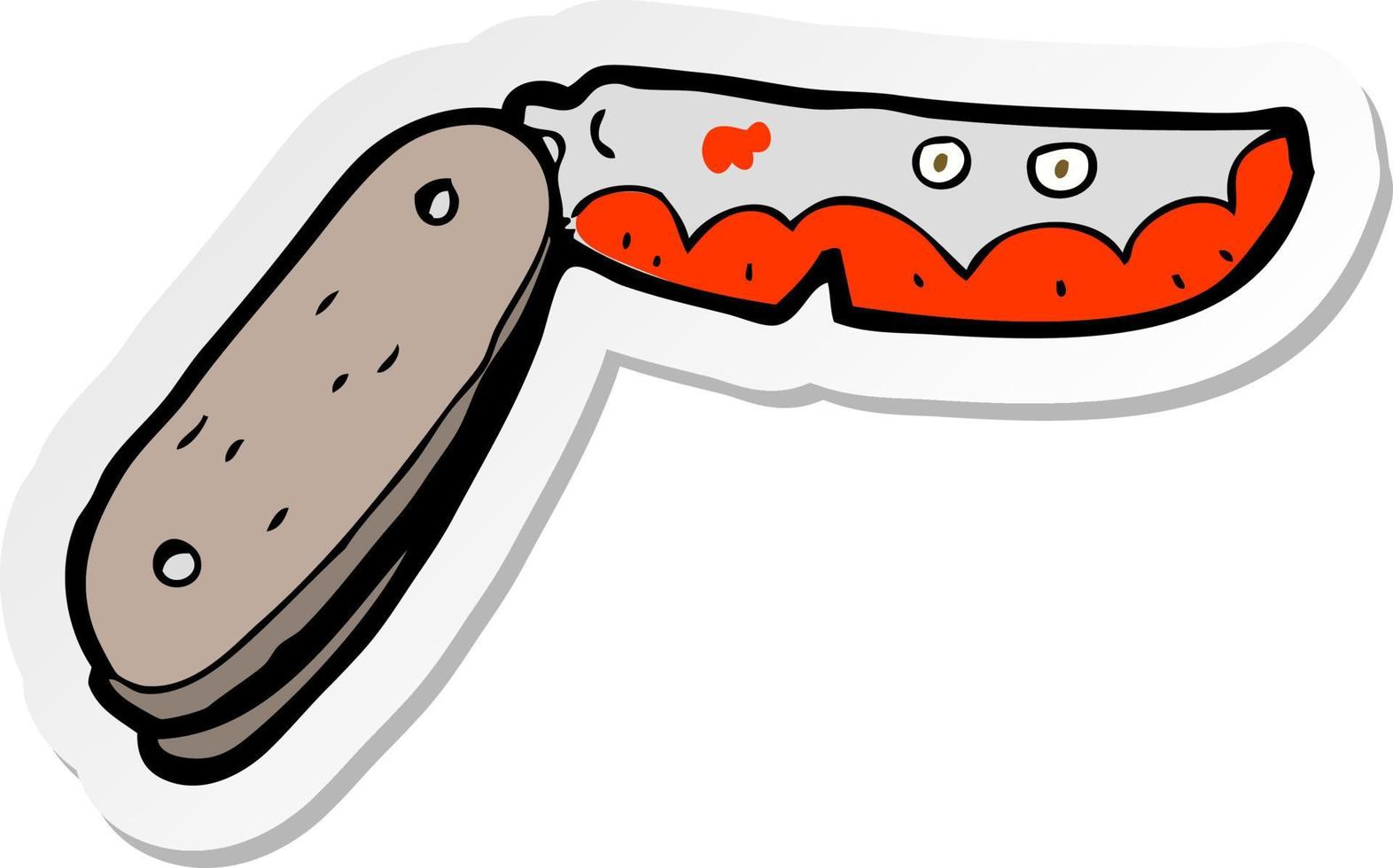 adesivo di un coltello pieghevole insanguinato cartone animato vettore