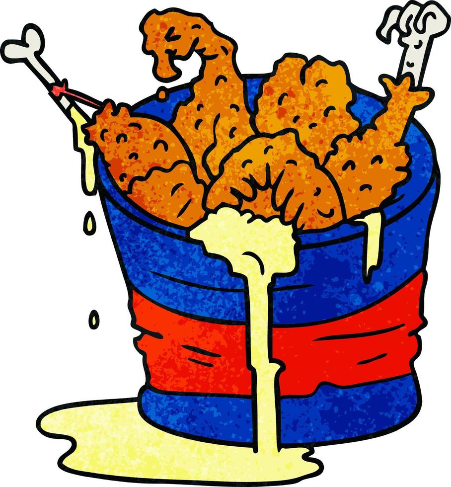 secchio di doodle del fumetto strutturato di pollo fritto vettore