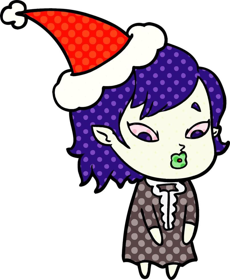 illustrazione in stile fumetto carino di una ragazza vampiro che indossa il cappello di Babbo Natale vettore