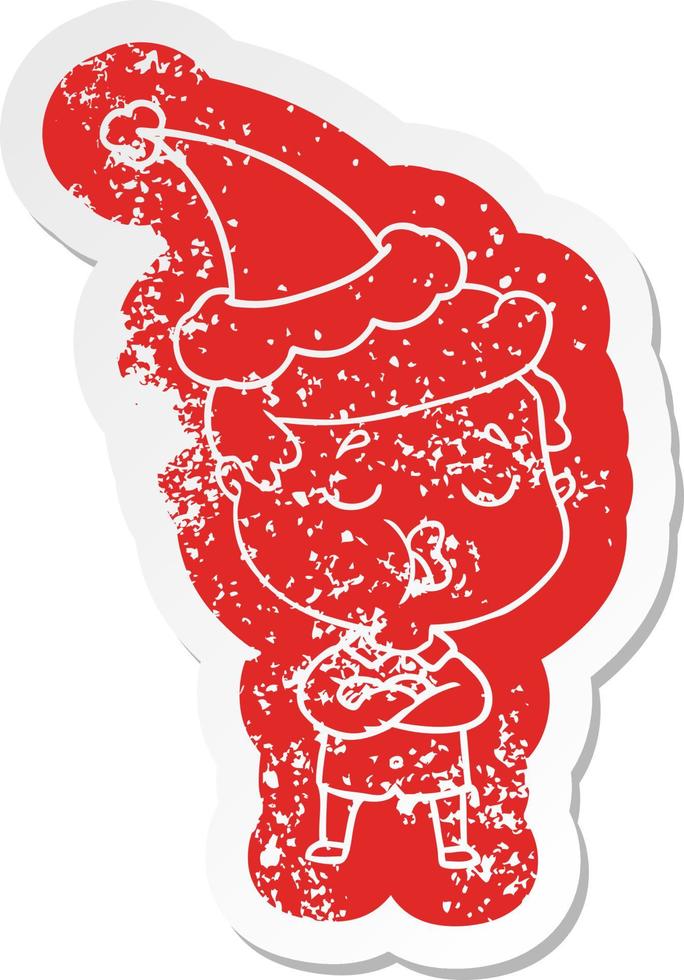cartone animato afflitto etichetta di un' uomo parlando indossare Santa cappello vettore