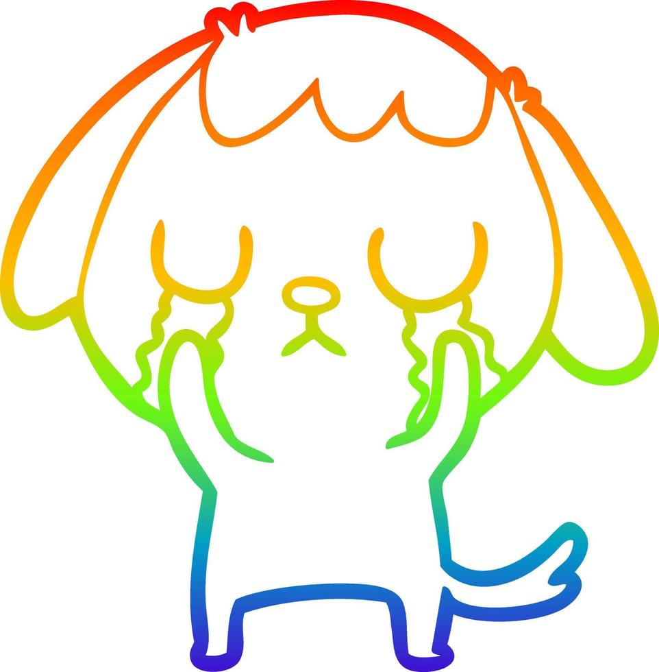 arcobaleno gradiente linea disegno simpatico cartone animato cane che piange vettore