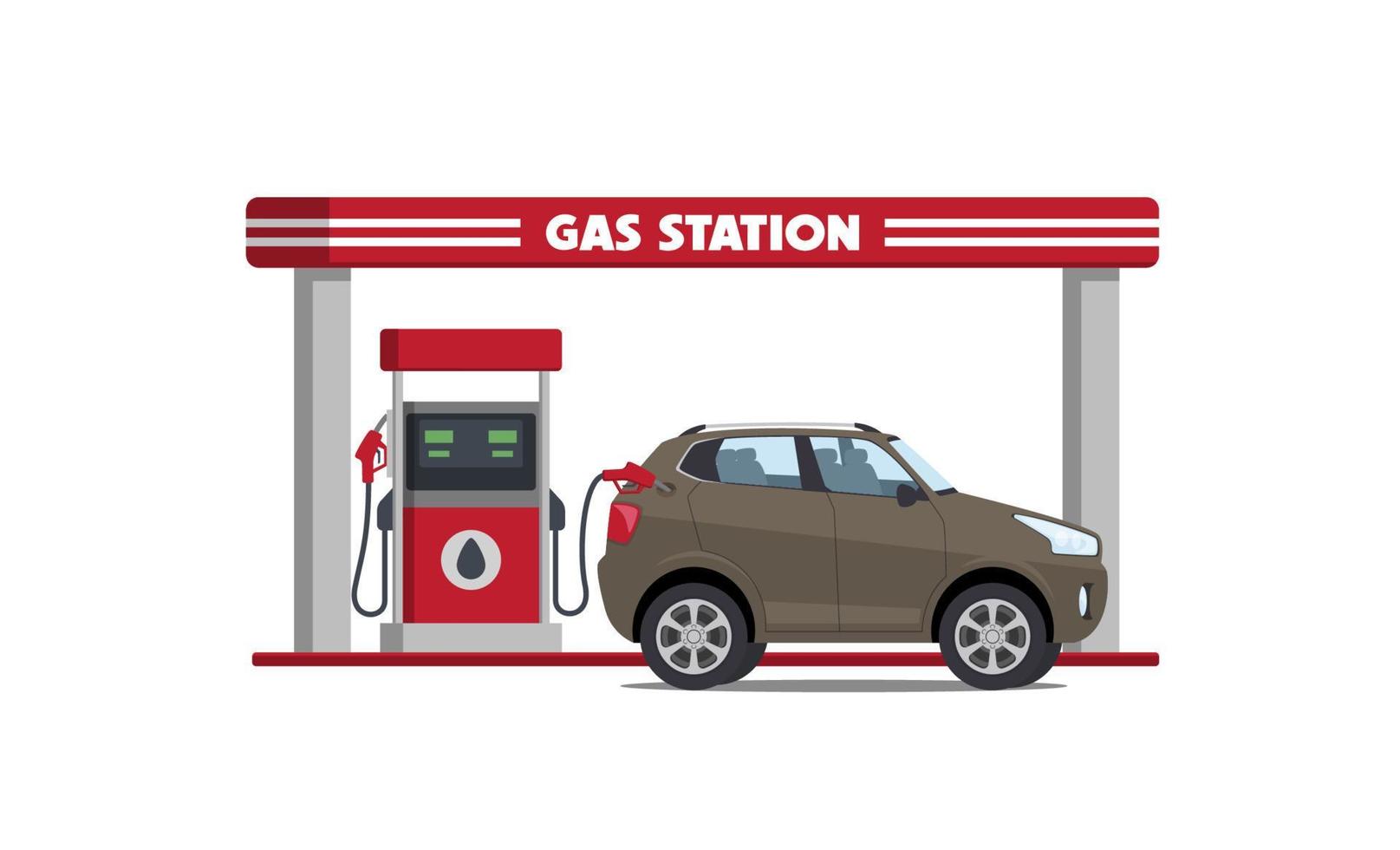 cartone animato suv auto su gas stazione vettore illustrazione