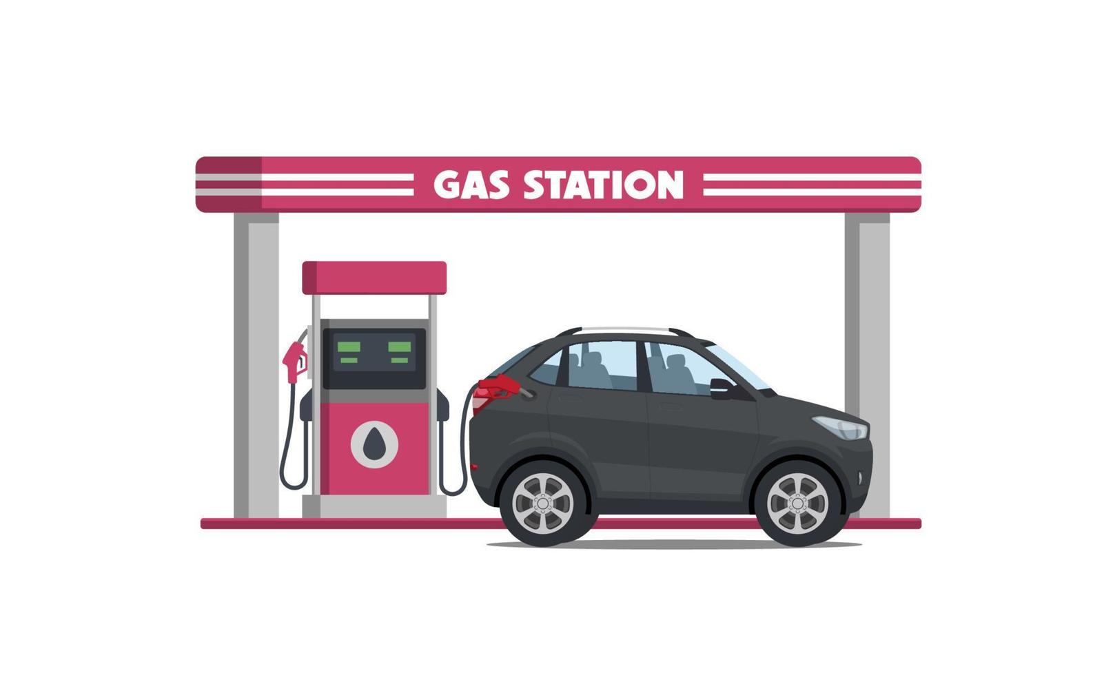 cartone animato suv auto su gas stazione vettore illustrazione