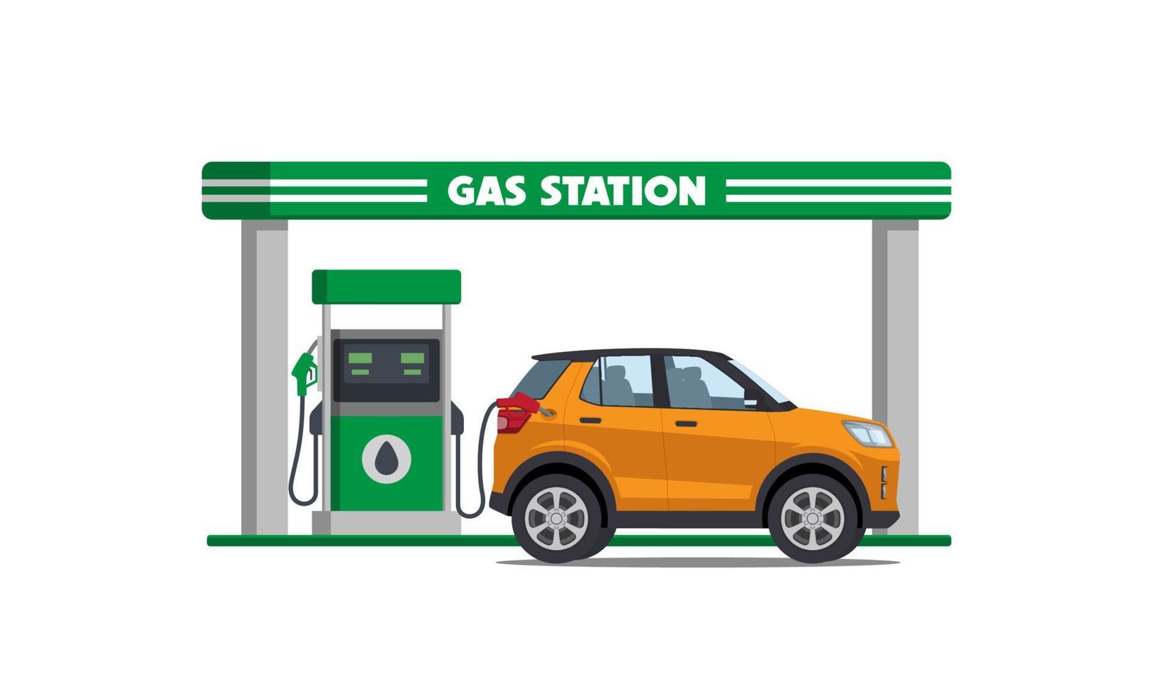 cartone animato suv auto su gas stazione vettore illustrazione