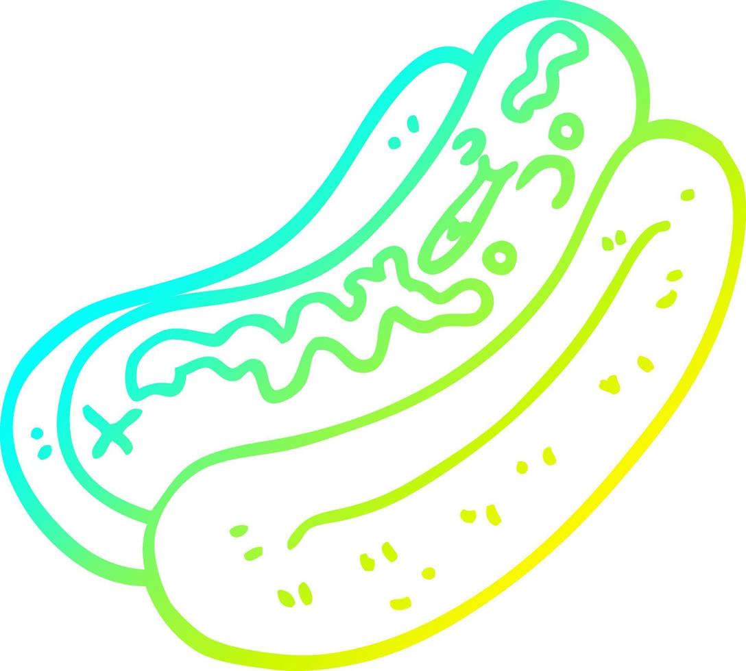 freddo pendenza linea disegno cartone animato hot dog con mostarda vettore