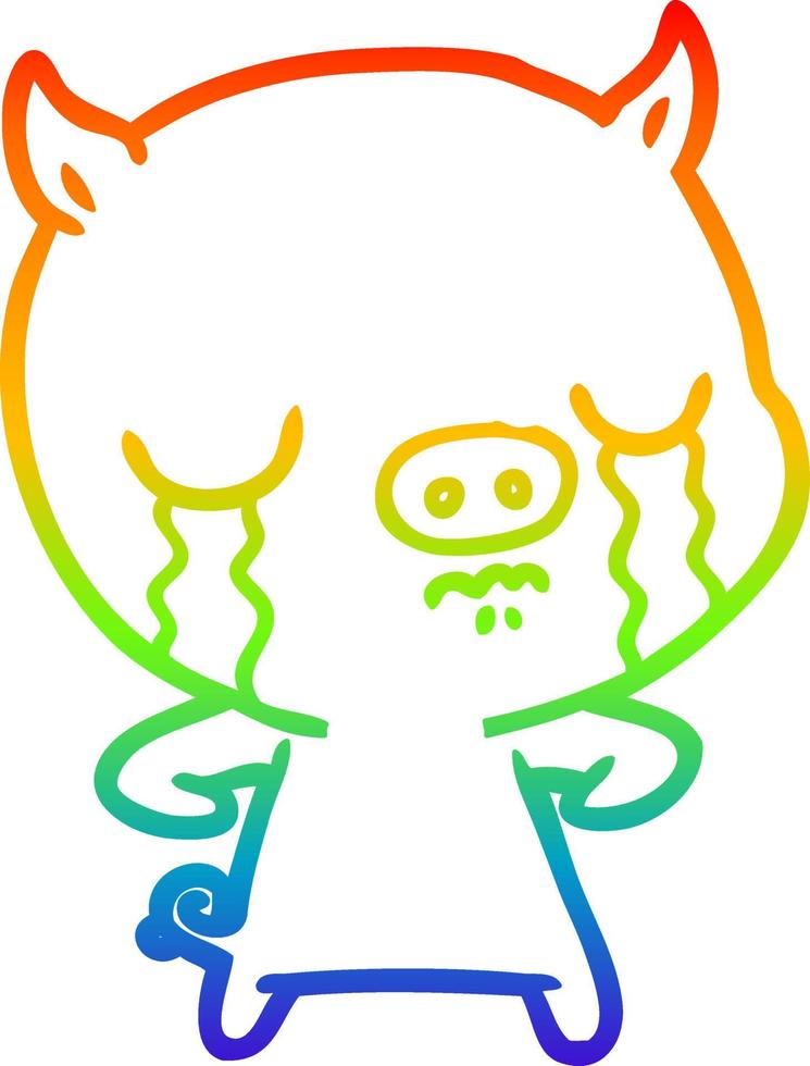 arcobaleno gradiente linea disegno cartone animato maiale che piange vettore