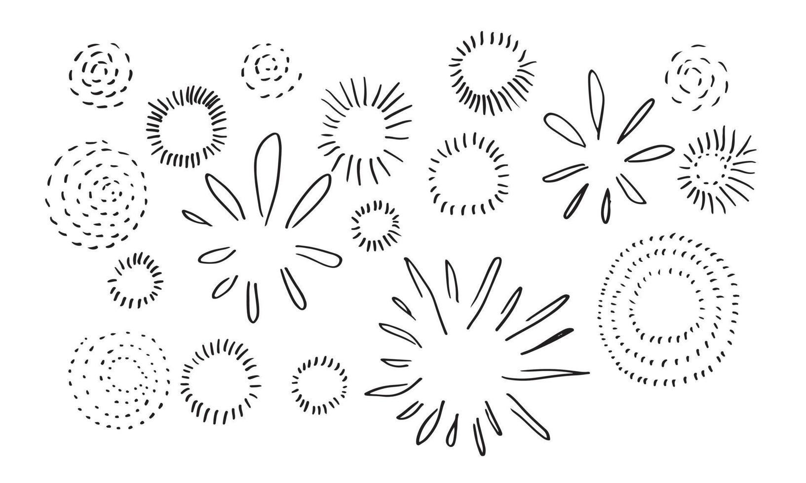 set di doodle starburst isolato su sfondo bianco disegnato a mano da sunburst. elementi di design. illustrazione vettoriale. vettore