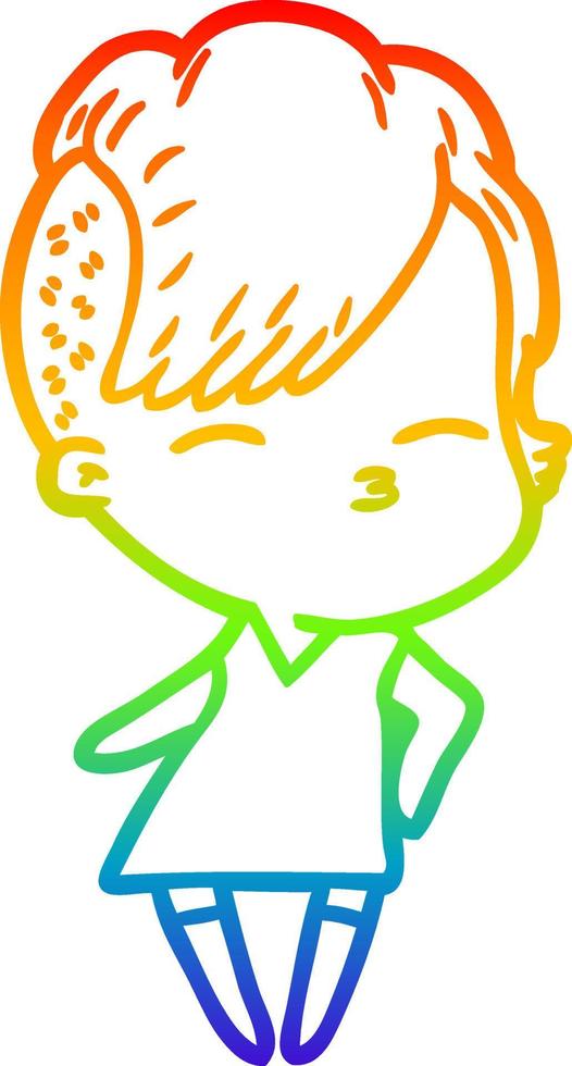 arcobaleno gradiente linea disegno cartone animato strabica ragazza in vestito vettore
