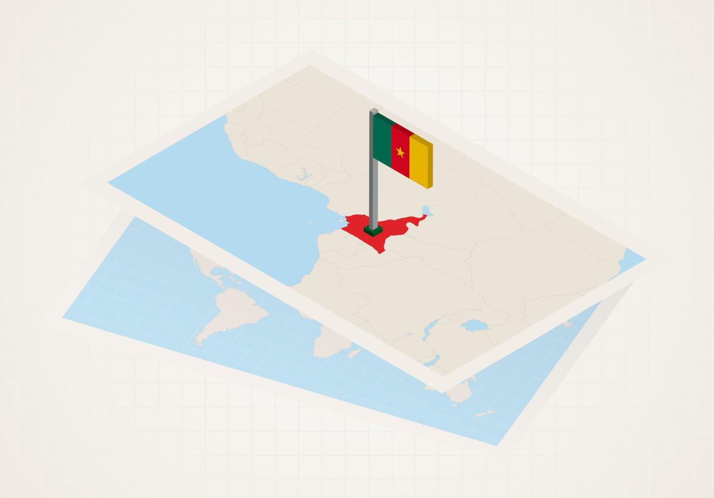 camerun selezionato su carta geografica con 3d bandiera di camerun. vettore