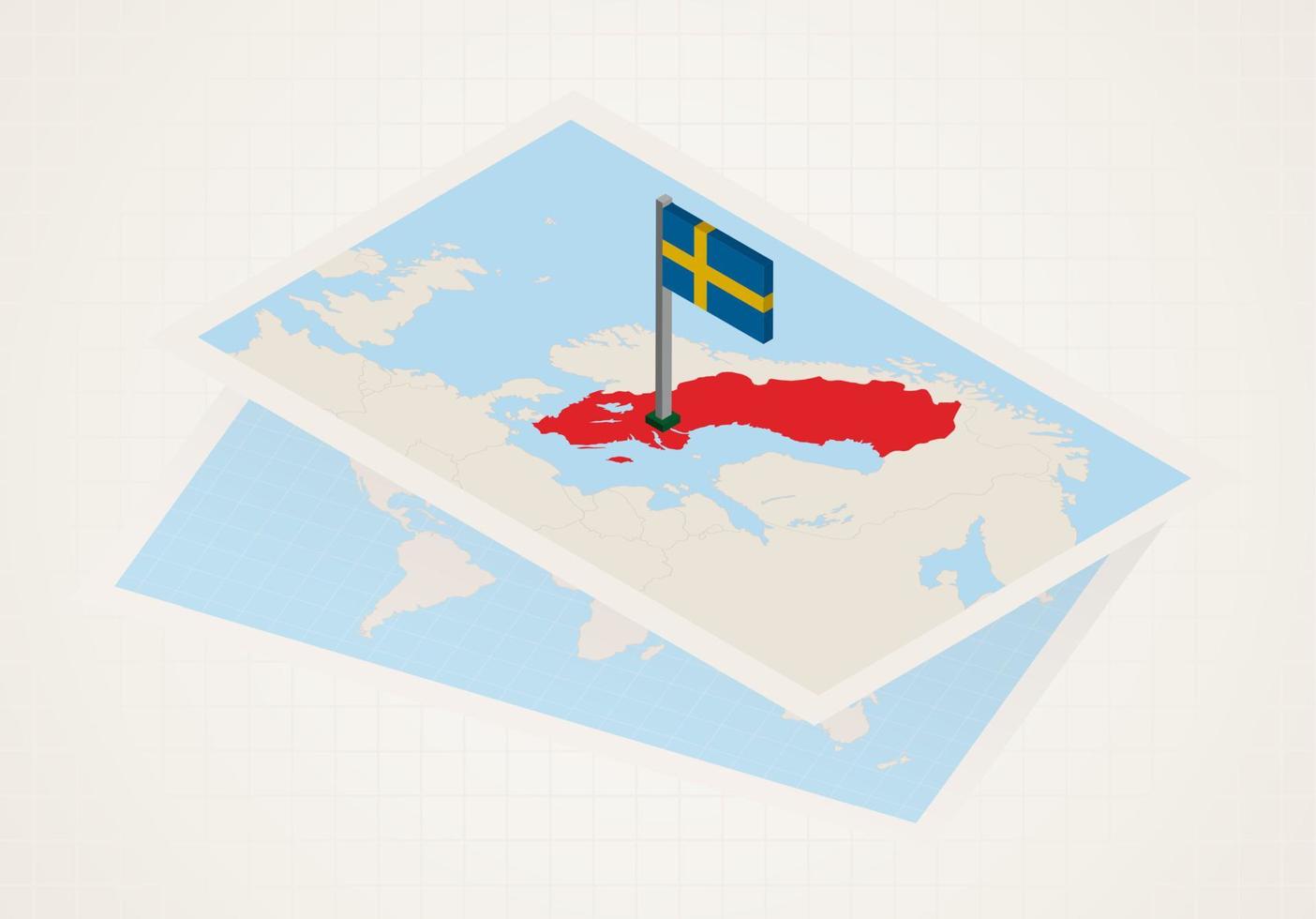 Svezia selezionato su carta geografica con isometrico bandiera di Svezia. vettore