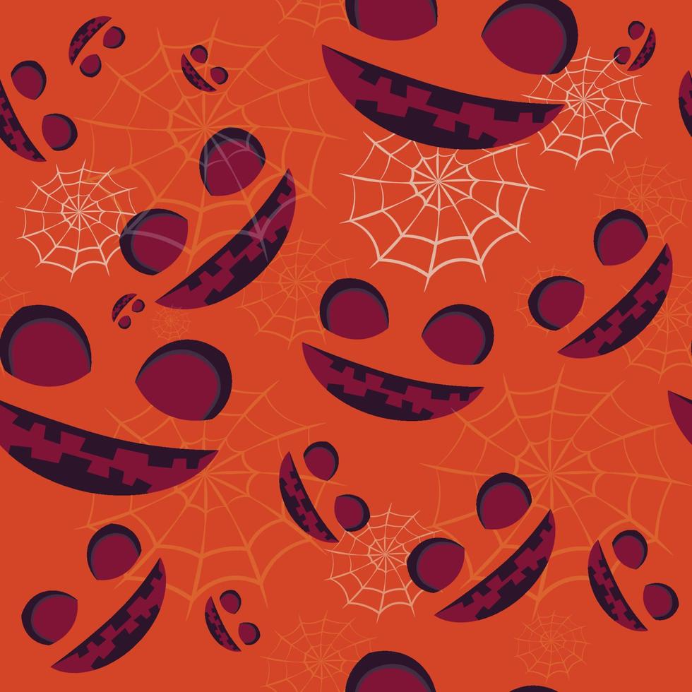 senza soluzione di continuità modello di Halloween fantasma con ragnatele su arancia sfondo , cartone animato fantasma divertente facce. arancia zucca con Sorridi nel autunno vacanze.vettore illustrazione eps10 vettore