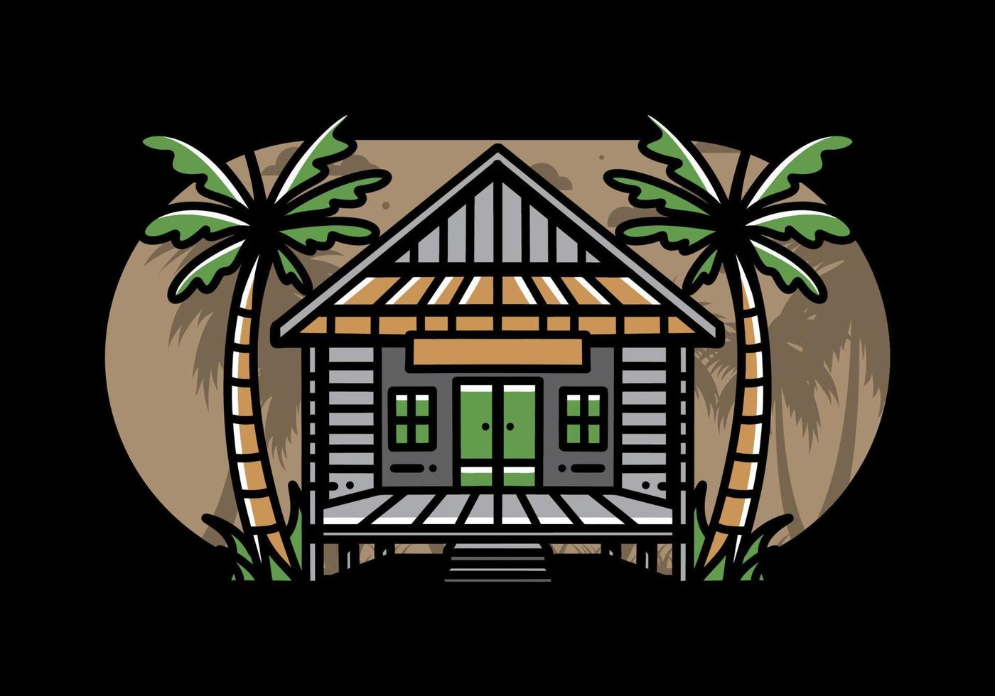 legna Casa su il spiaggia illustrazione distintivo design vettore