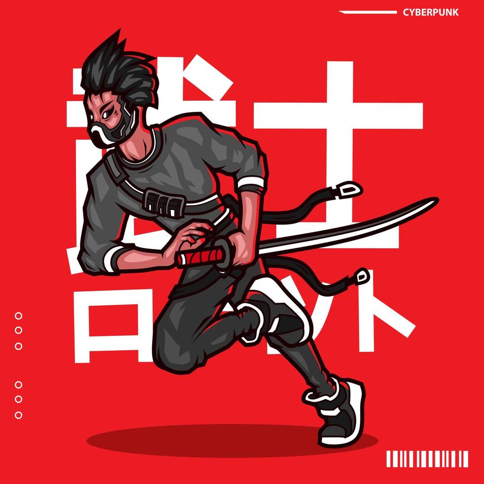 samurai cyberpunk personaggio vettore finzione colorato design illustrazione. traduzione samurai robot