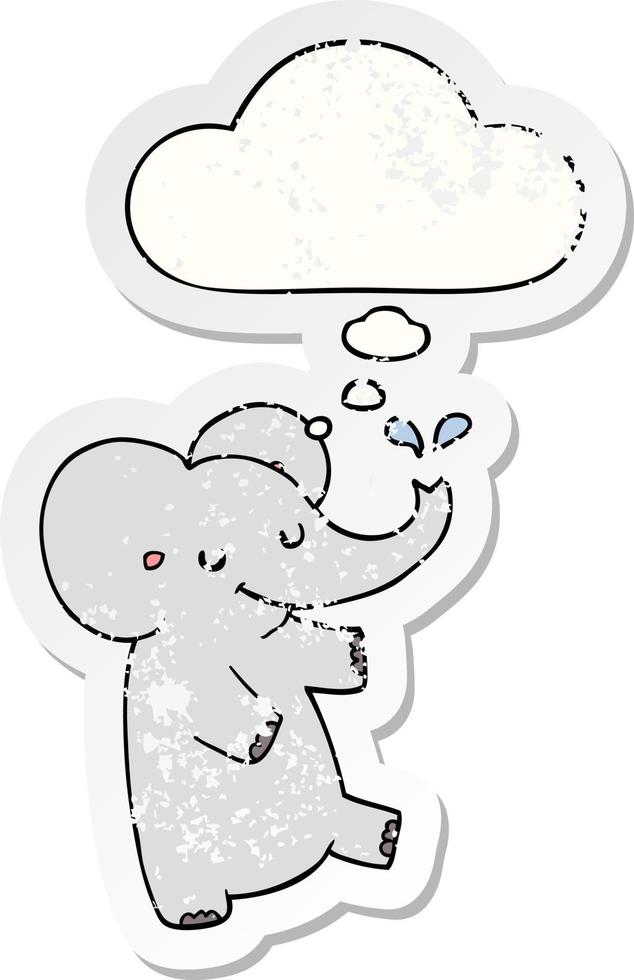 cartone animato danza elefante e pensato bolla come un' afflitto logoro etichetta vettore