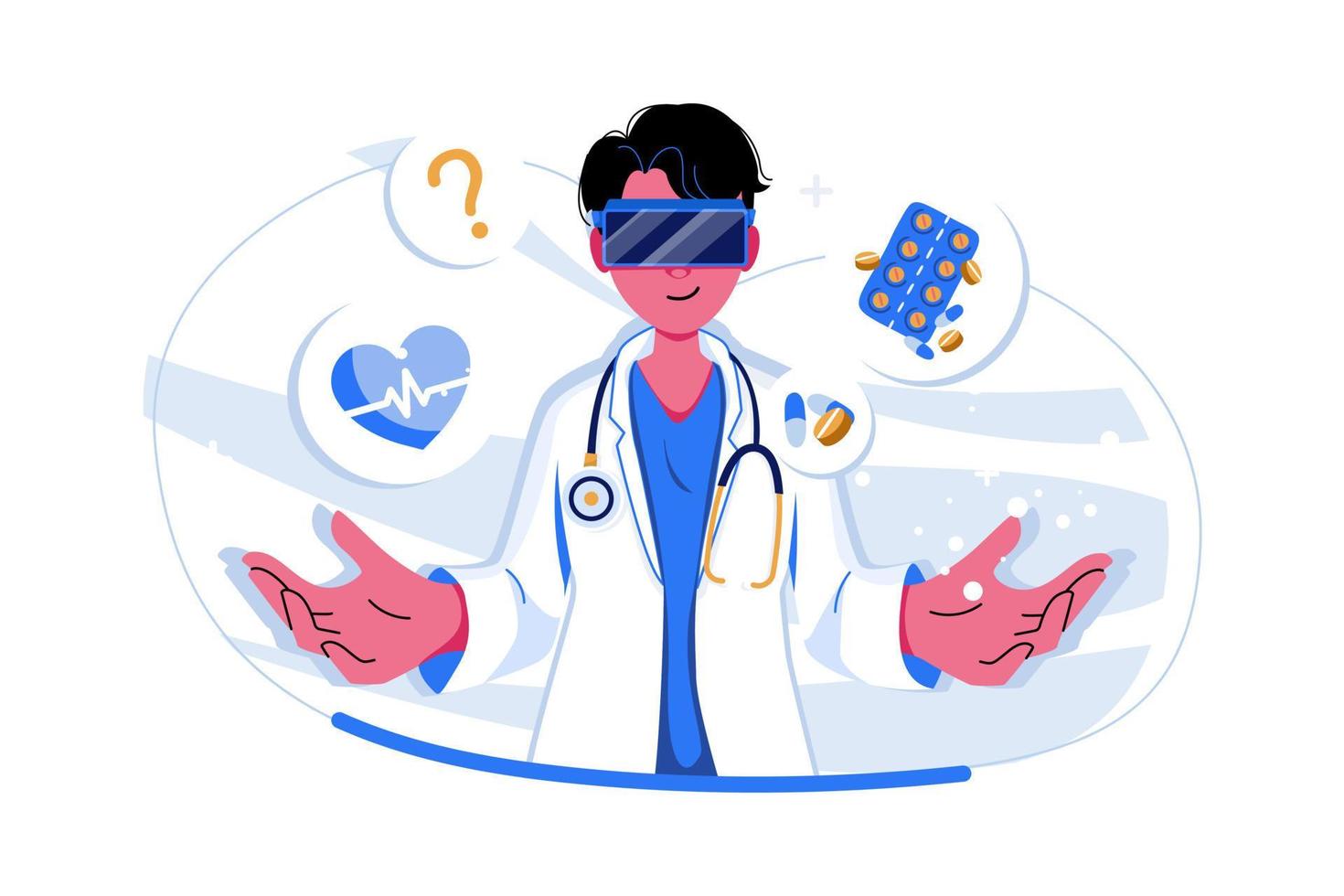 medico che studia medicina usando vr vettore