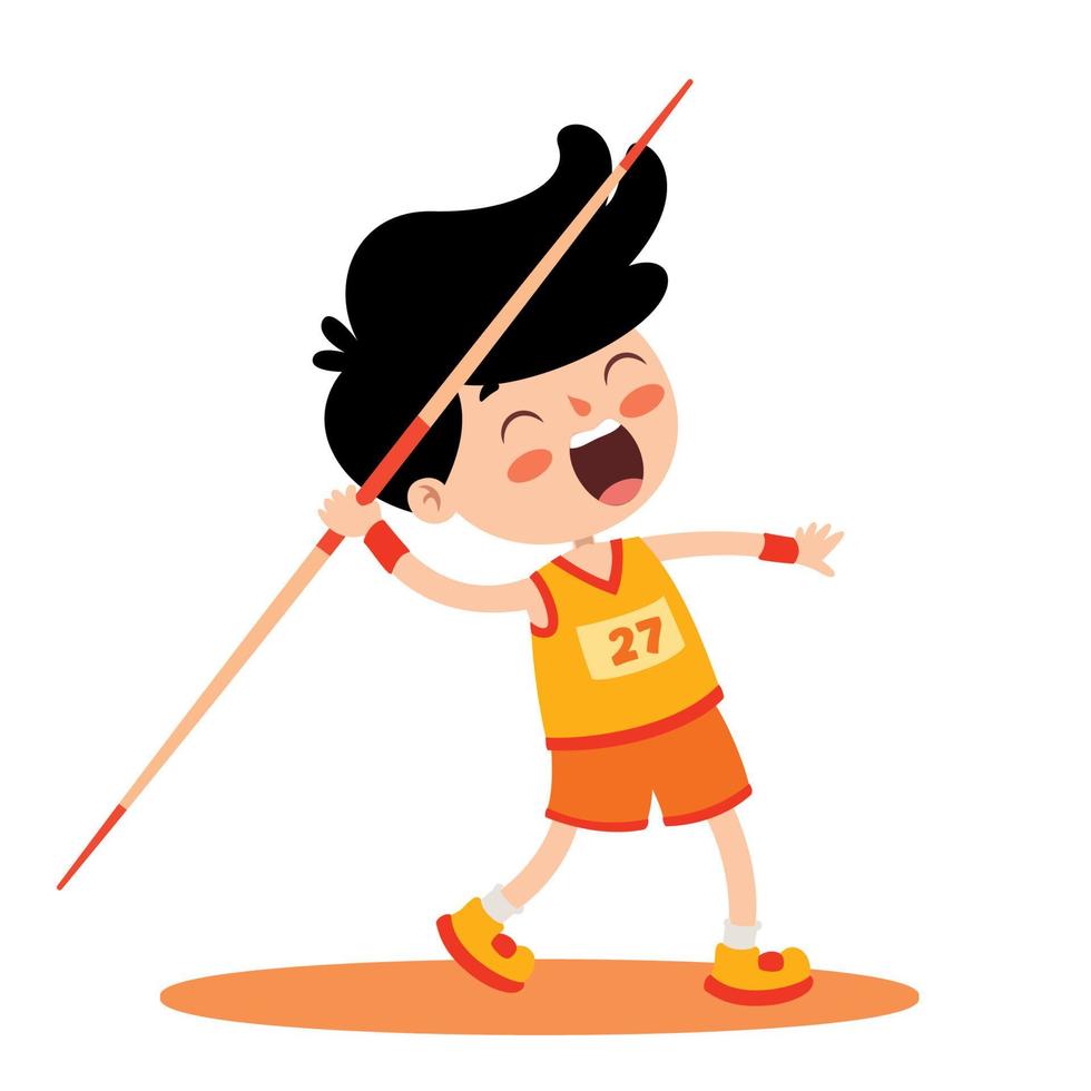 cartone animato illustrazione di un' ragazzo lancio giavellotto vettore