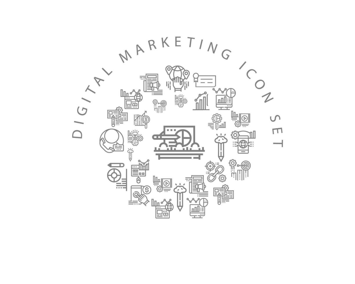 digitale marketing icona impostato design su bianca sfondo vettore