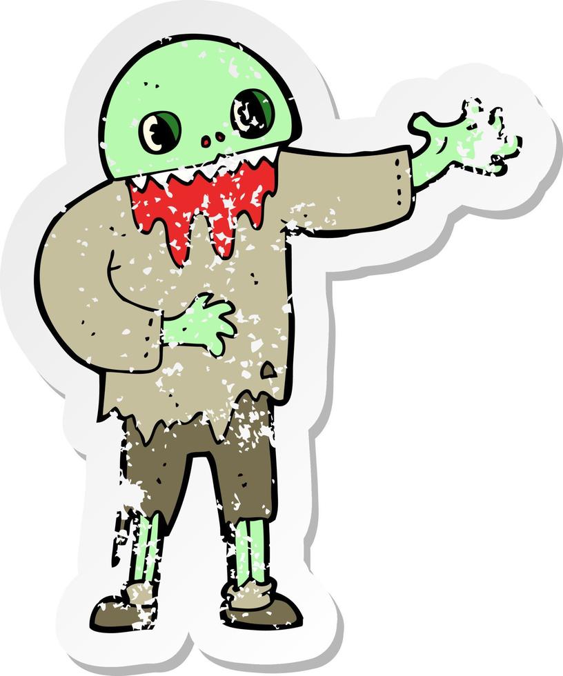 adesivo retrò angosciato di uno zombi spettrale dei cartoni animati vettore