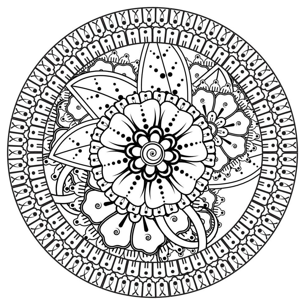 sfondo floreale con fiore mehndi. ornamento decorativo in stile etnico orientale. libro da colorare. vettore