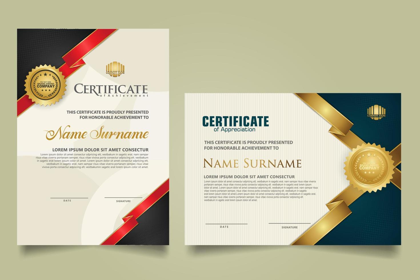 impostato certificato modello con nastro strisce ornamento e moderno struttura modello sfondo. diploma. vettore illustrazione