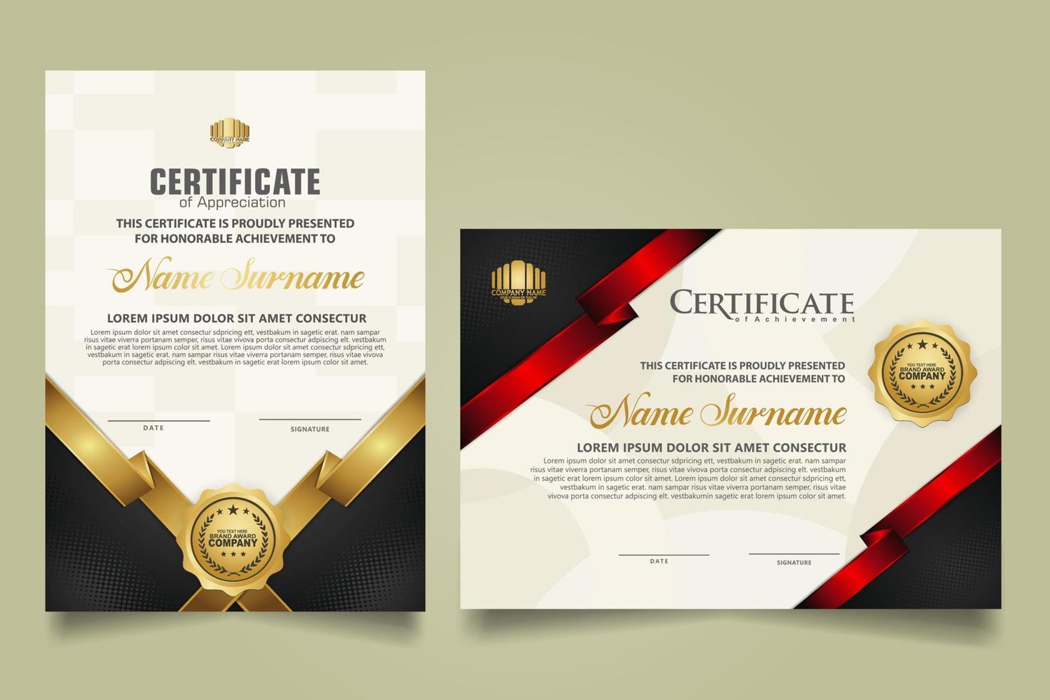 impostato certificato modello con nastro strisce ornamento e moderno struttura modello sfondo. diploma. vettore illustrazione