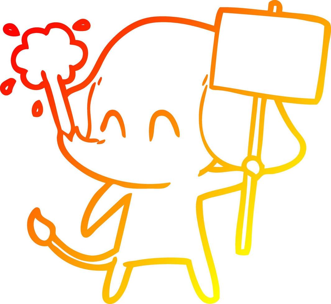 caldo gradiente linea disegno simpatico cartone animato elefante che spruzza acqua vettore