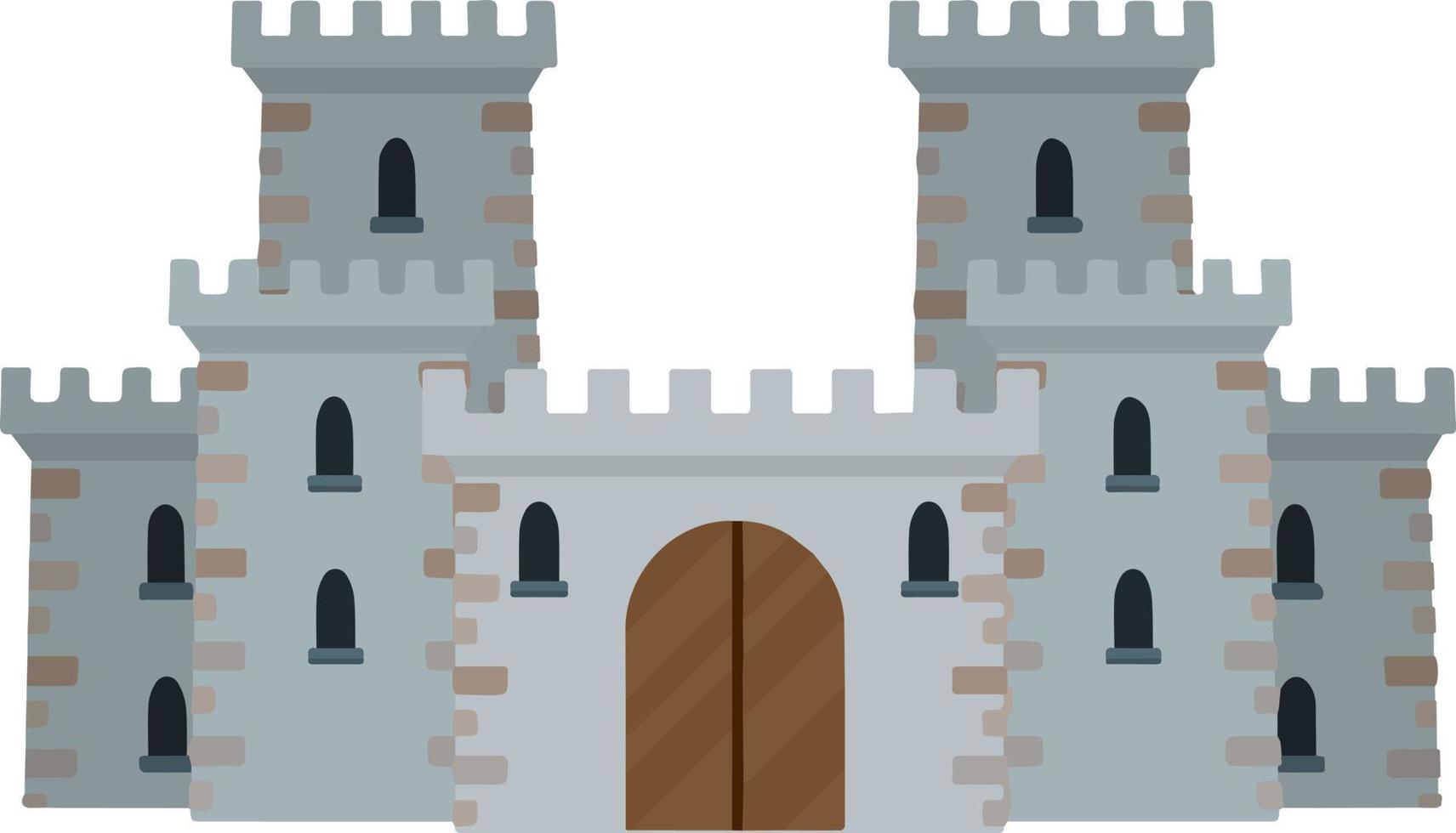 castello di pietra europeo medievale. fortezza dei cavalieri. concetto di sicurezza, protezione e difesa. illustrazione piatta del fumetto. edificio militare con mura, portoni e grande torre. vettore