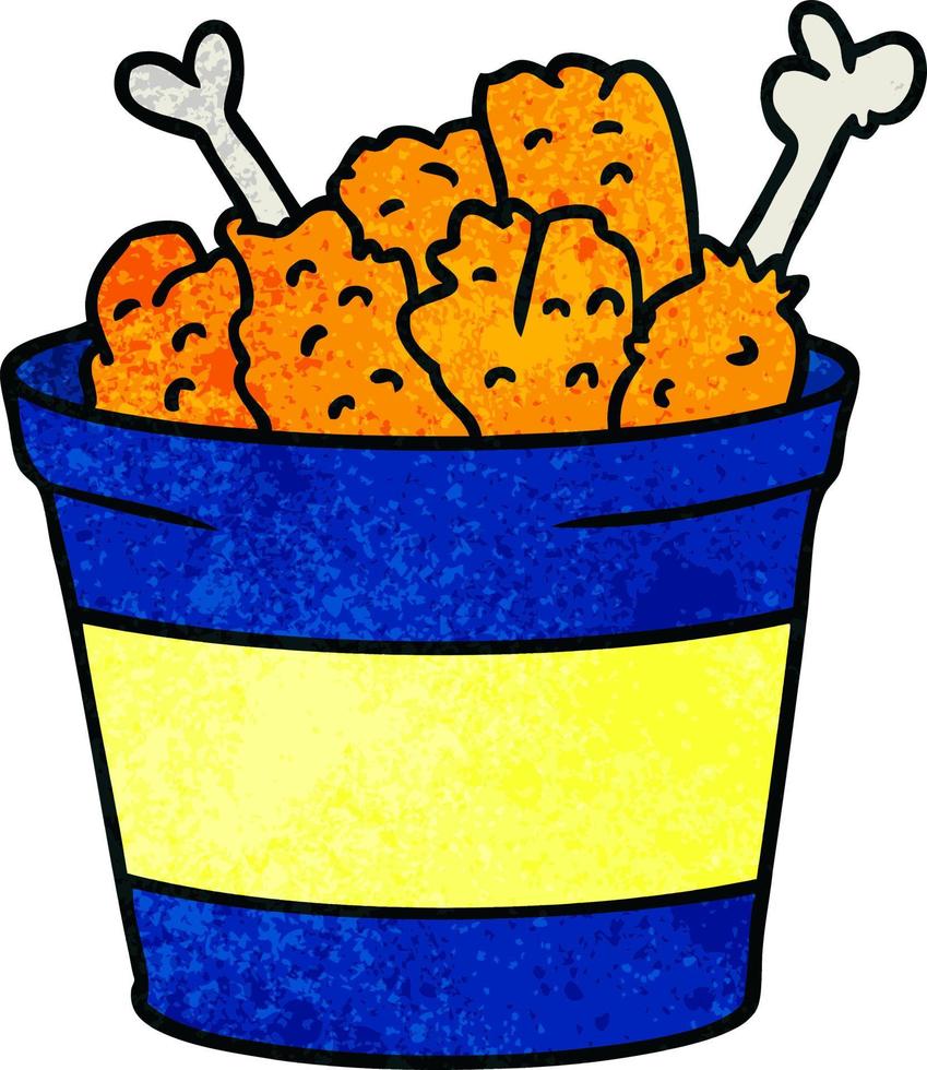 secchio di doodle del fumetto strutturato di pollo fritto vettore