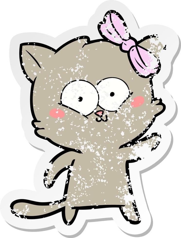 adesivo angosciato di un gatto dei cartoni animati vettore