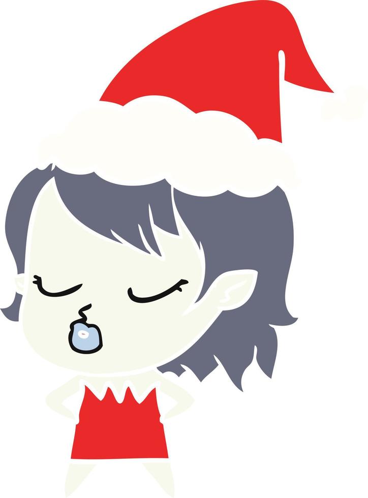 illustrazione a colori piatta carina di una ragazza vampiro che indossa un cappello da Babbo Natale vettore