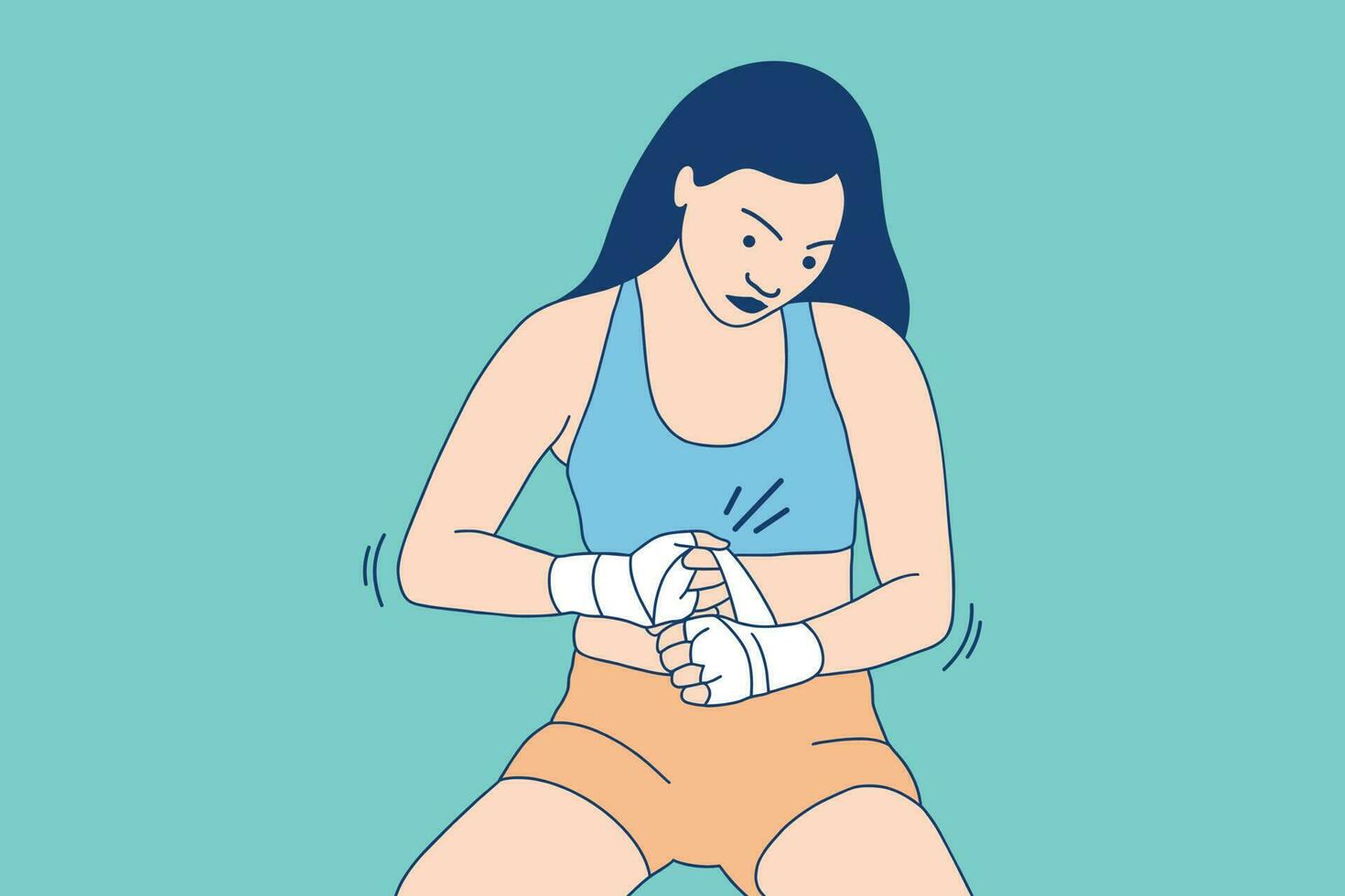 illustrazioni di bellissimo pugile donna avvolgere sua mano pronto per boxe vettore