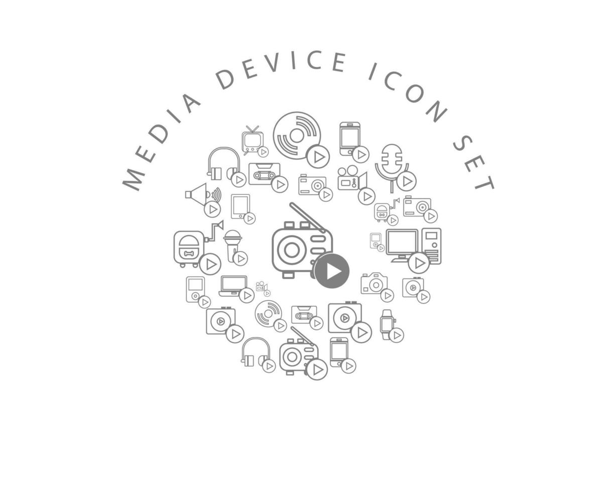 media dispositivo icona impostato design su bianca sfondo vettore