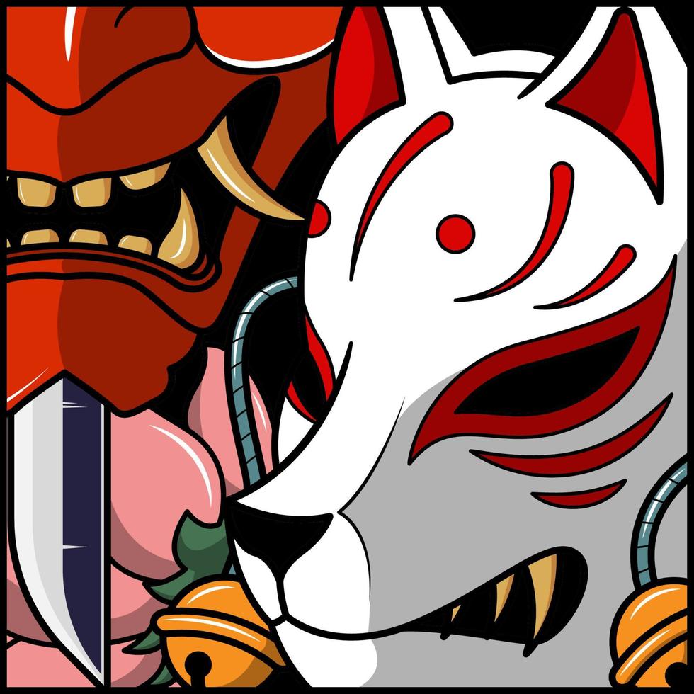 oni e giapponese kitsune maschera, vettore illustrazione eps.10