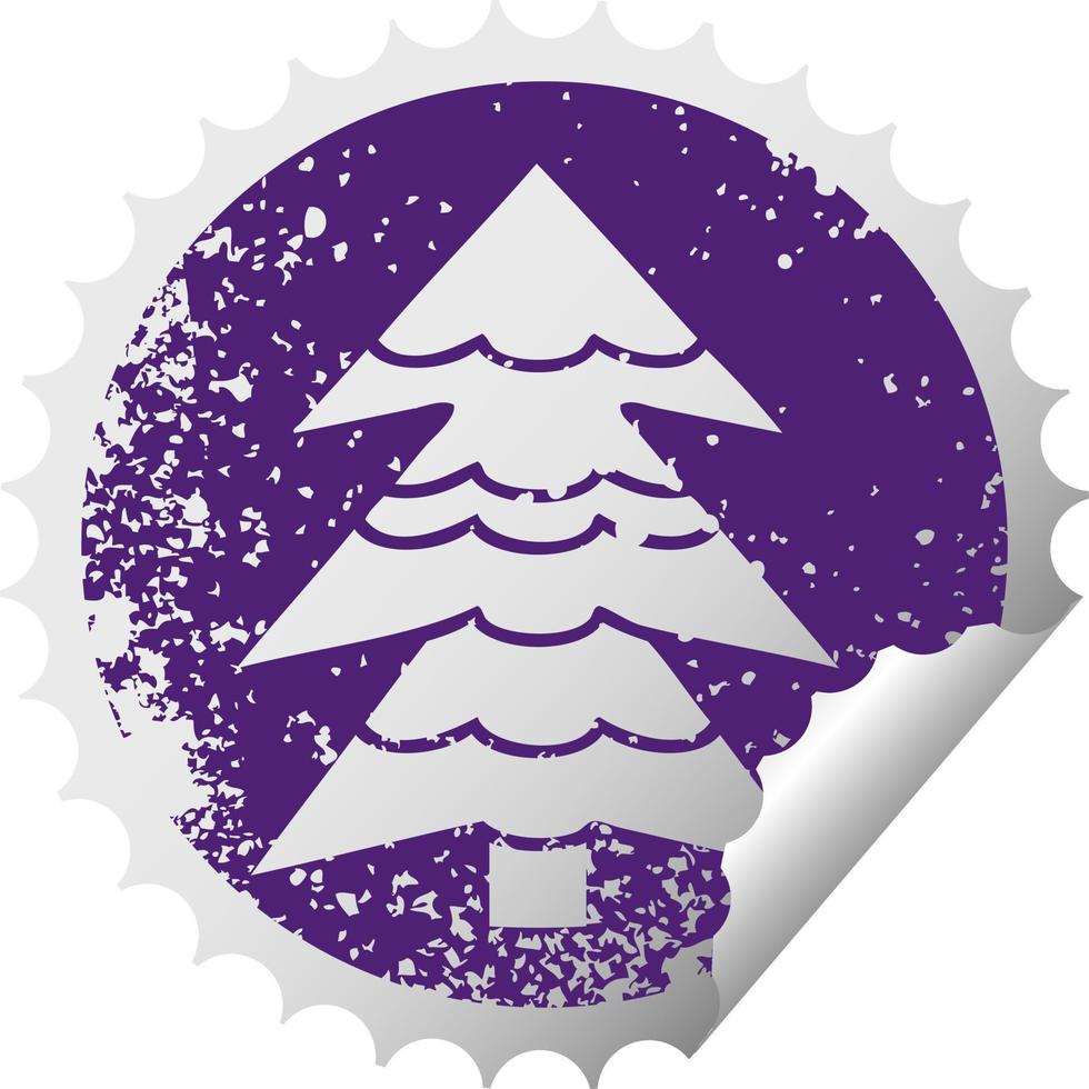 simbolo dell'autoadesivo della sbucciatura circolare afflitto albero coperto di neve vettore